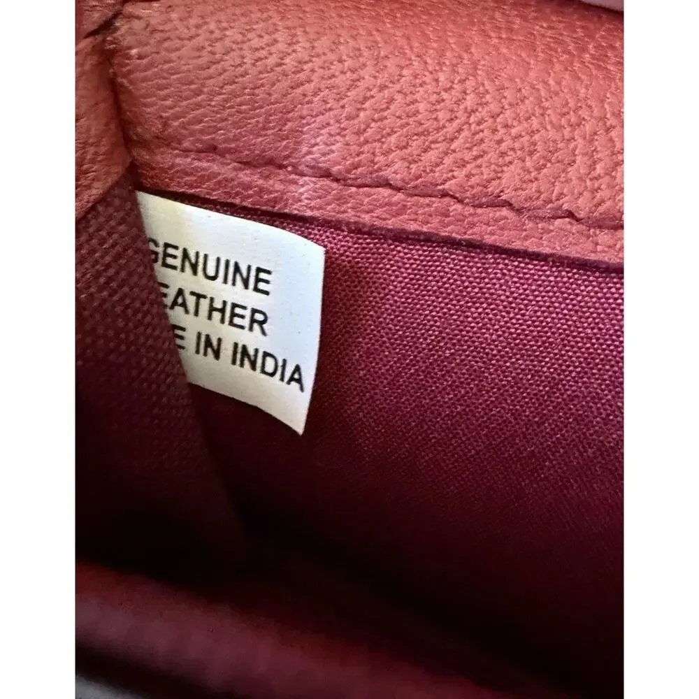 Vintage Genuine Leather Card Holder Burgundy Red ID Credit Card Wallet NOS